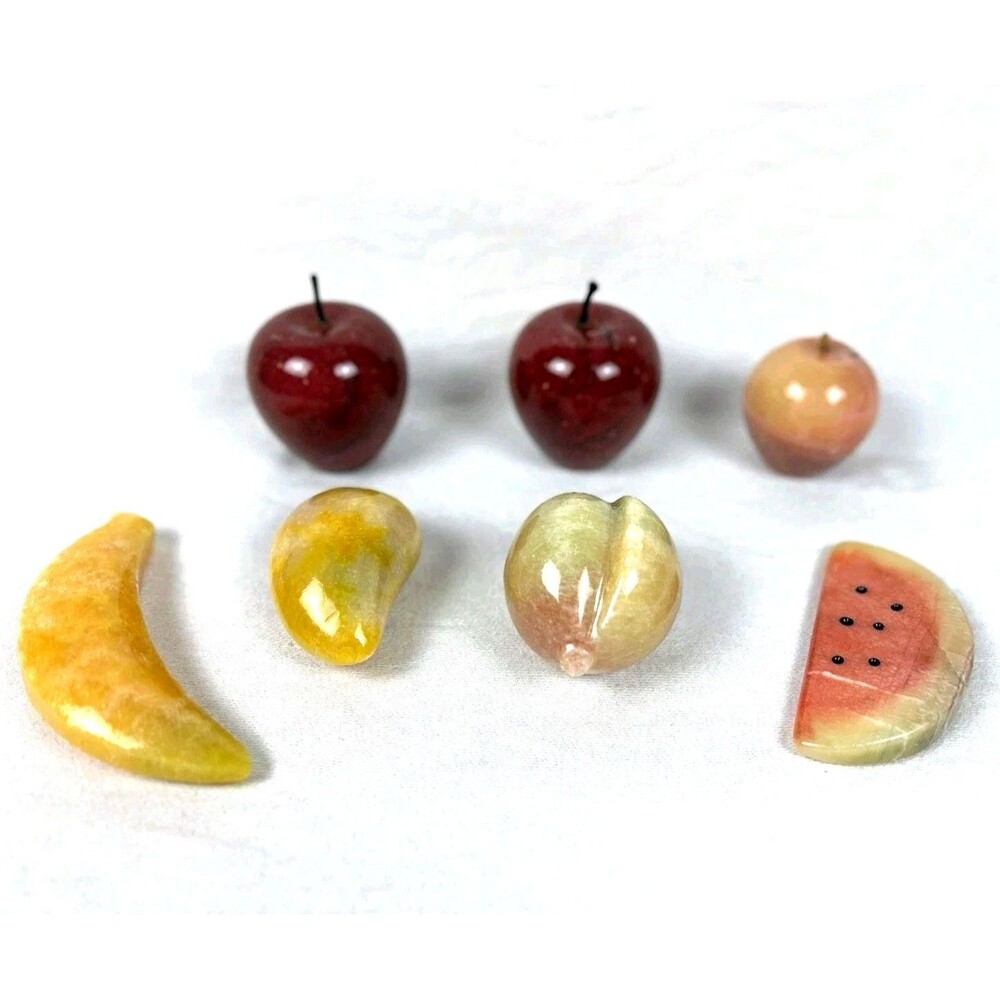 7 Piece Hand Carved Marble Stone Alabaster Decorative Fruit Assortment READ
